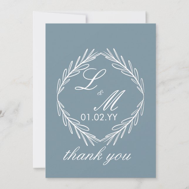 Convite Ramo de Script Monograma Casamento Dusty Blue Agra (Frente)