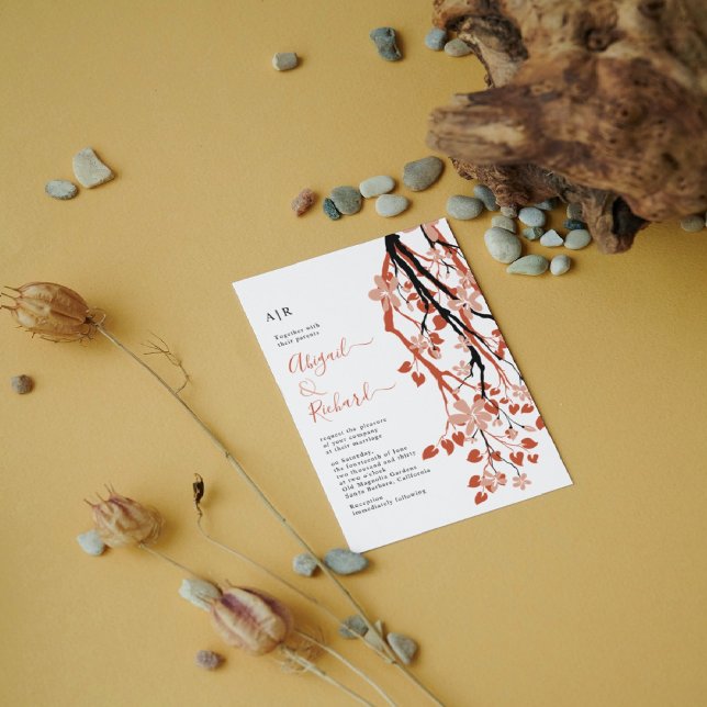 Convite Ramo de Terracotta com iniciais de flores casament (Criador carregado)