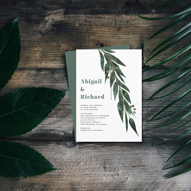 Convite Ramo Eucalyptus com casamento no inverno de folhas (Criador carregado)