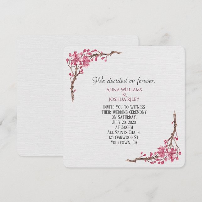 Convite Ramo floral aquarela rosa no cinza (Frente/Verso)