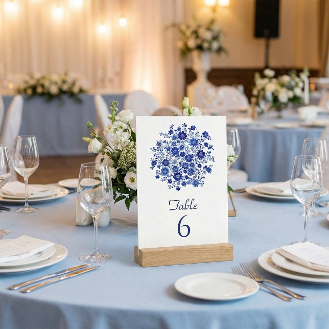 Convite Ramo Floral Azul Número de Mesa de Casamento (Blue Floral Bouquet Wedding Table Number)