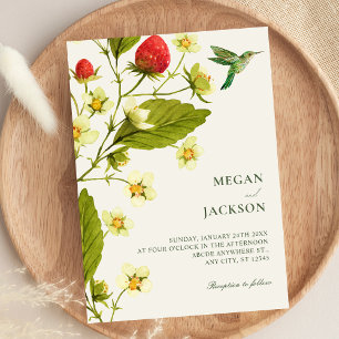 Convite Ramo floral de morango casamento minimalista
