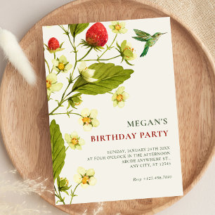 Convite Ramo floral de morango minimalista de aniversário