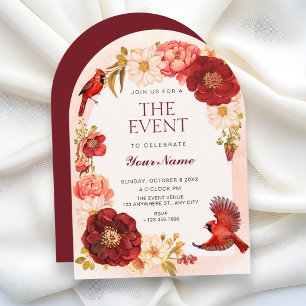 Convite Ramo floral elegante com pássaro