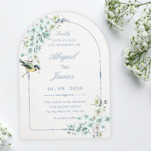 Convite ramo floral pássaro casamento