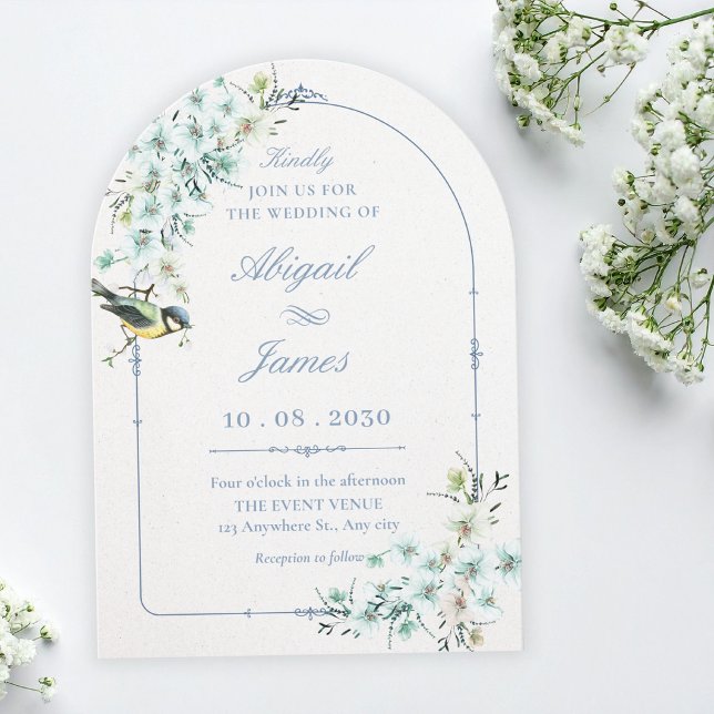Convite ramo floral pássaro casamento (Criador carregado)