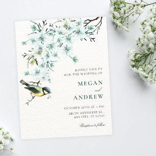 Convite Ramo floral pássaro casamento primavera