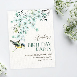 Convite Ramo floral pássaro primavera aniversário