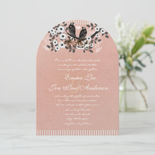 Convite Ramo Floral Rosa Pássaros de Amor Casamento Vintag