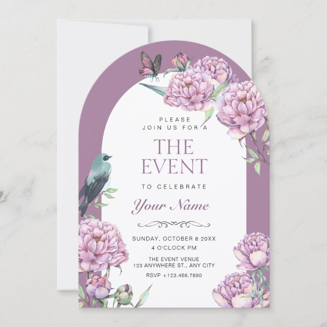 Convite Ramo floral roxo (Frente)