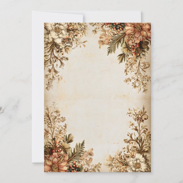 Convite Ramo Realista Holly em Creme | Feriado Clássico (Frente)