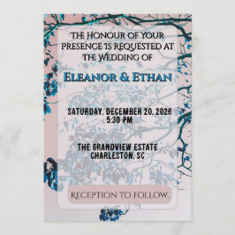 Convite Ramos Azuis Turquesa Artísticos Céu Rosa Moderno