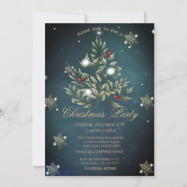 Convite Ramos de Árvore de Natal Flocos de Neve Empresa Fe (Frente)