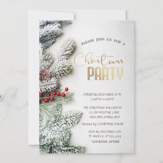 Convite Ramos de árvore de pinho Chic Snow Natal Empresa I (Frente)