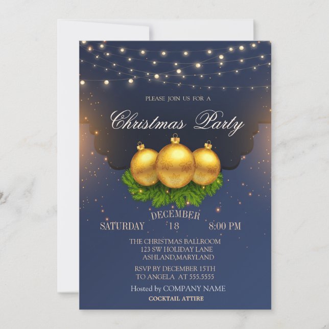 Convite Ramos de Bolas de Natal Companhia de Natal Azul (Frente)
