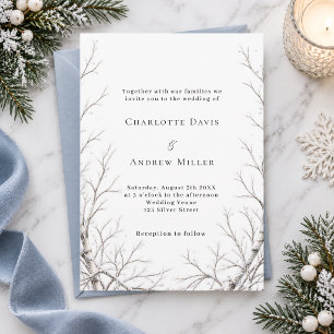Convite Ramos de Inverno Neve Casamento Minimalista Modern