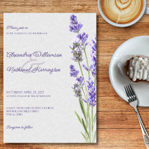 Convite Ramos de Lavanda Simples em Casamento Cinza Suave