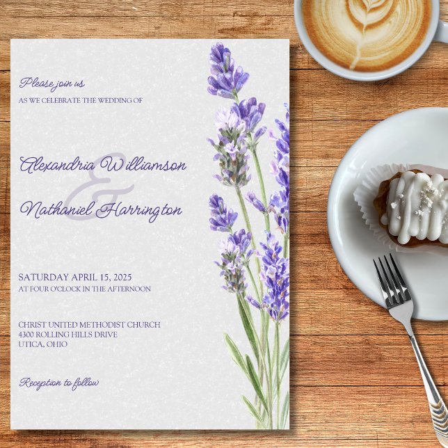 Convite Ramos de Lavanda Simples em Casamento Cinza Suave (Criador carregado)