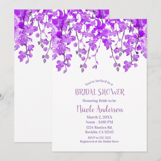 Convite Ramos de Orquídea Roxa da Primavera Chuveiro de No (Frente/Verso)