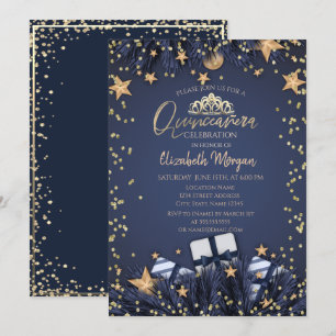 Convite Ramos de pinheiro, diamantes Azul marinho Quinceañ