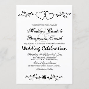 Convite Ramos florais dos corações dobro que Wedding