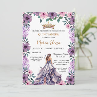 Convite Ramos Roxos e Borboletas: Quinceañera