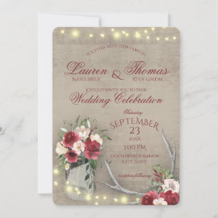 Convite Ramplers e String Luzes Russas Borgonha Floral I