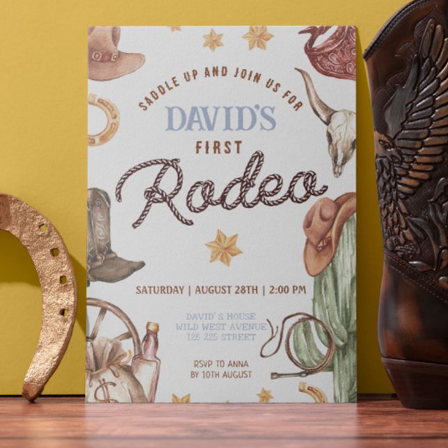 Convite Ranch Cowboy Wild West 1 rua Festa de aniversário  (Boy 1st Rodeo Cowboy party Invitations Digital or Printed Cowboy Template Personalized)