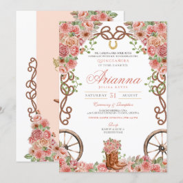 Convite Ranhura Charra Ocidental do País rosa Dourado Quin