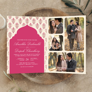 Convite Rani Pink Creme Ikat Tudo em Um Casamento Indiano