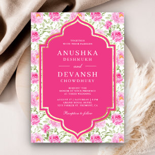 Convite Rani Pink Padrão Floral Tudo em Um Casamento India