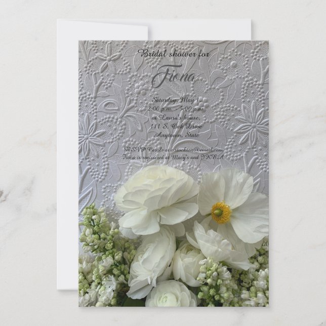 Convite Ranúculo branco e lilases com espaço de texto (Frente)