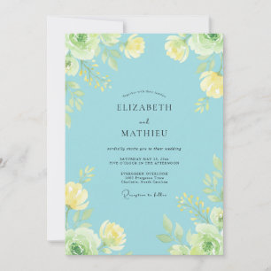Convite Ranúnculo Amarelo Azul Claro Casamento Eucalipto S