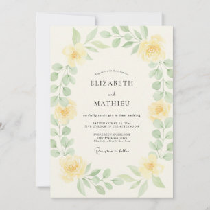 Convite Ranúnculo Amarelo Casamento com Folhas