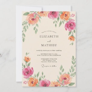 Convite Ranúnculo Coral Magenta Casamento Eucalipto Suave