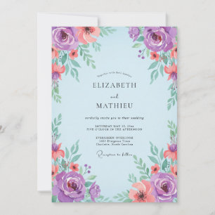 Convite Ranúnculo Coral Roxo Eucalipto Cinza Casamento