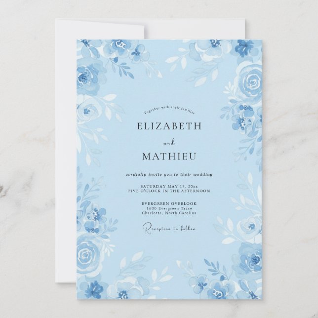Convite Ranúnculo Cornflower Eucalipto Casamento no Céu (Frente)