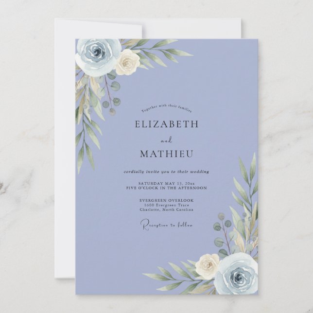 Convite Ranúnculo Roxo Macio Eucalipto Casamento (Frente)
