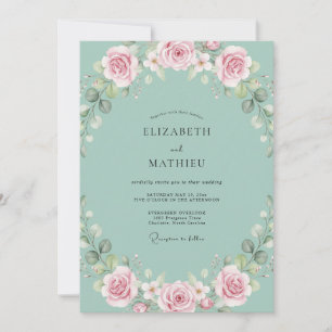Convite Ranúnculo Seafoam Folhagem Eucalipto Casamento