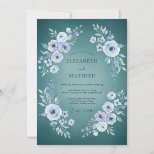 Convite Ranúnculo Teal Folhagem Eucalipto Casamento
