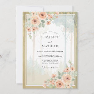 Convite Ranunculus de Champanhe Dourado Apricot Casamento 