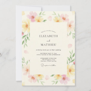 Convite Ranunculus de Eucalipto Amarelo Pálido Casamento