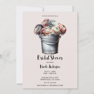 Convite Ranunculus em Tin Pail Rustic Glam Bridal Rosa
