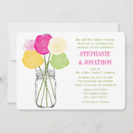 Convite Ranunculus Rosa Limão Fuchsia Amarelo Mason Jar
