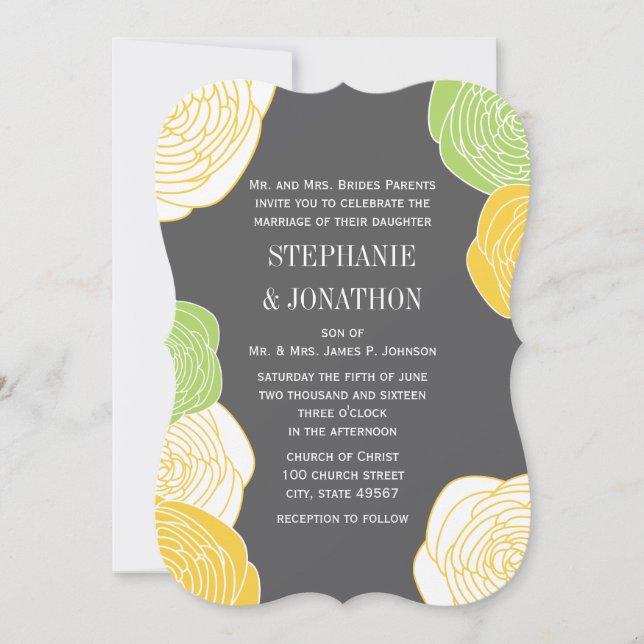 Convite Ranunculus Rosa Verde Cinza Amarela Morre Casament (Frente)