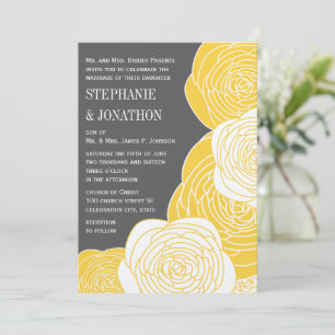 Convite Ranunculus Rose Lime Yellow Gray Modern Wedding