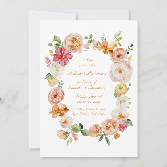 Convite Ranunculus Summer Garden Rehearsal Dinner Invite (Frente)