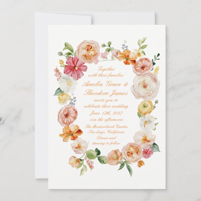 Convite Ranunculus Summer Garden Wedding Invitation (Frente)