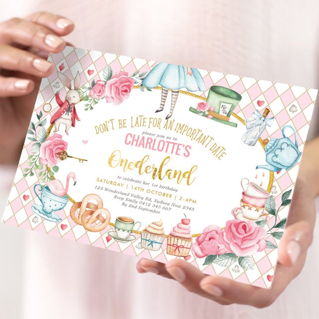 Convite Rapariga Alice no País das Maravilhas, primeiro an (Criador carregado)