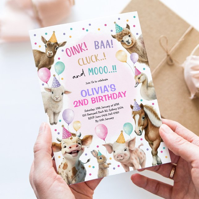 Convite Rapariga Animais da Fazenda Barnyard Festa de aniv (Criador carregado)
